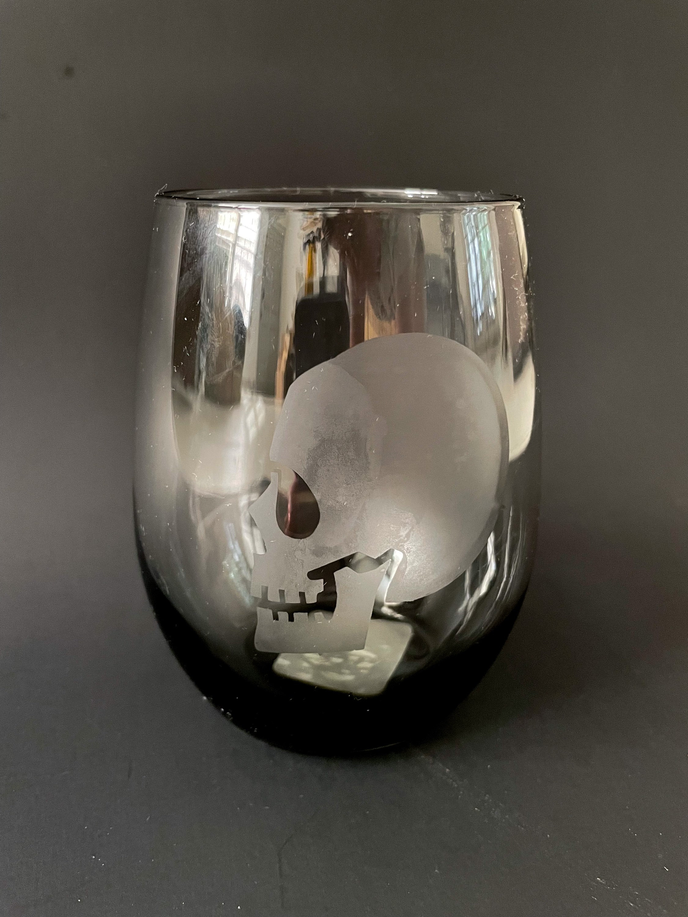 Skull Wine Glass Etched Wine Glass Halloween Wine Glass Etsy