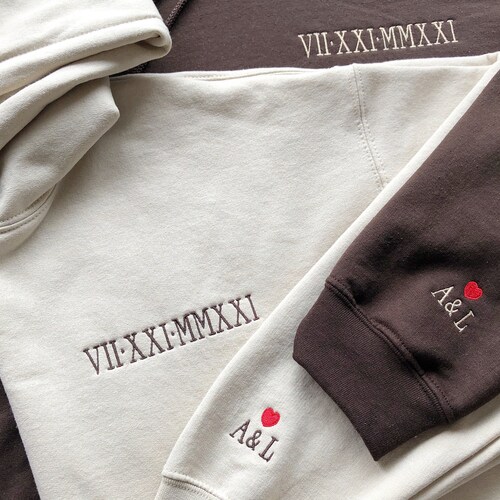 Embroidered Anniversary Date Hoodie Roman Numerals Couples Etsy Canada