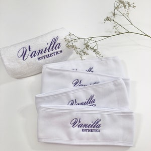 Conjunto de diadema de spa con logo para esteticista Diadema de spa ajustable cierre de velcro bordado logotipo personalizado conjunto de regalo de spa diadema facial imagen 7