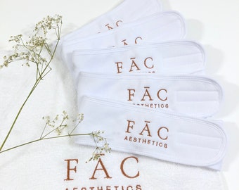 Set di fascia per spa con logo per estetista Fascia per capelli regolabile con chiusura in velcro Set regalo spa con logo personalizzato ricamato fascia per il viso