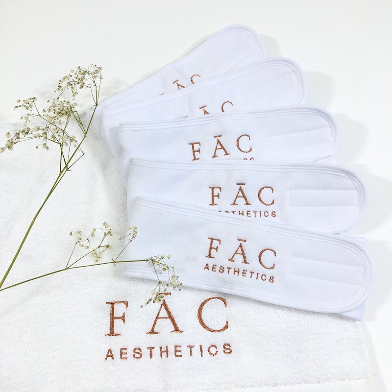 Set of Spa Headband with logo for esthetician Adjustable Spa Headband velcro closure embroidered custom logo spa gift set facial headband