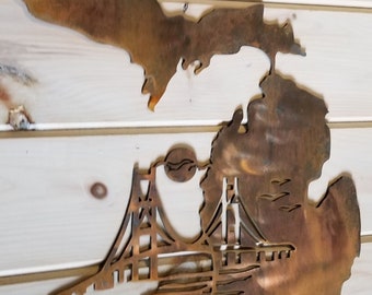Michigan and Mighty Mack Metal Art - Mackinac Bridge Home Decor