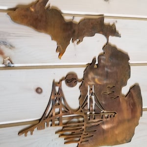 &quot;Michigan and Mighty Mack Metall Kunst - &quot;&quot;Mackinac Brücke&quot;&quot; Home Decor.&quot;