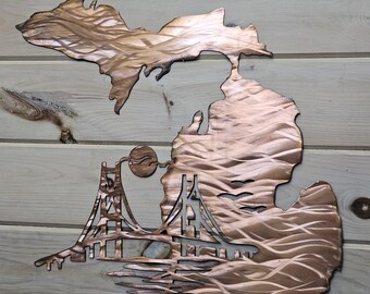 Large Michigan and Mighty Mack Metal Art - Mackinac Bridge Home Decor