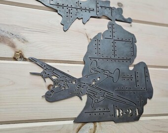 Michigan B-24 Liberator Bomber Metal Artwork - Aviation Wall Decor - Michigan Military Gift