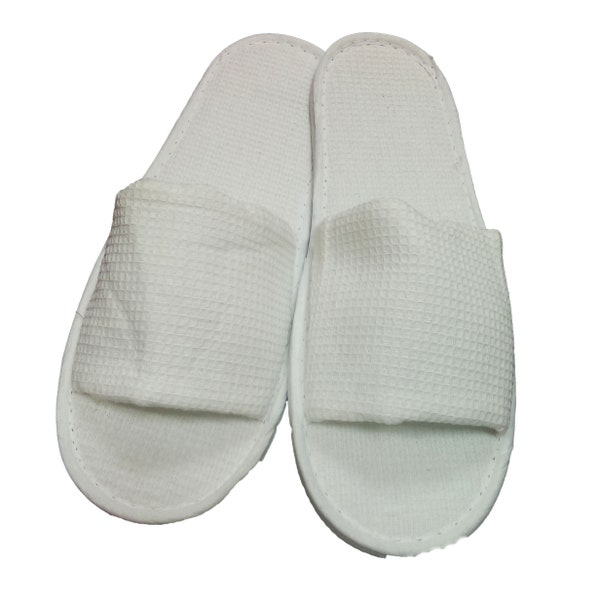 White Unisex Open Toe Waffle Hotel Style Slippers for Spa, Holidays and Home Size 29cm UK 7/8