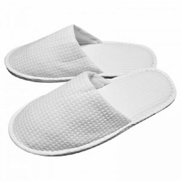 White Unisex Closed Toe Waffle Hotel Style Slippers for Spa, Holidays and Home Size 29cm UK 7/8