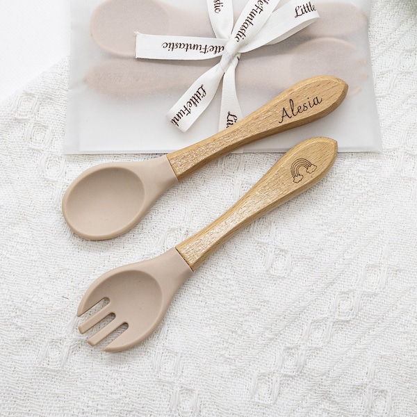 Personalized kids Spoon and Fork Set / Silicone Spoon and Fork /Silicone Tableware/Daycare Spoon and Fork/Personalized Baby Shower Gift