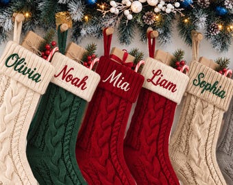 Personalized Cable Knit Christmas Stocking, Custom Name Embroidered, Holiday Gift 2026