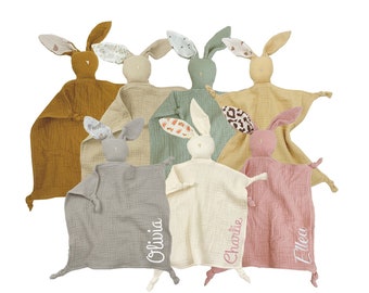 Serviette apaisante bébé/serviette lapin/serviette apaisante coton/doudou mousseline bébé /cadeau baby shower/doudou bébé