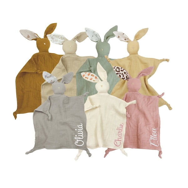 Serviette apaisante bébé/serviette lapin/serviette apaisante coton/doudou mousseline bébé /cadeau baby shower/doudou bébé