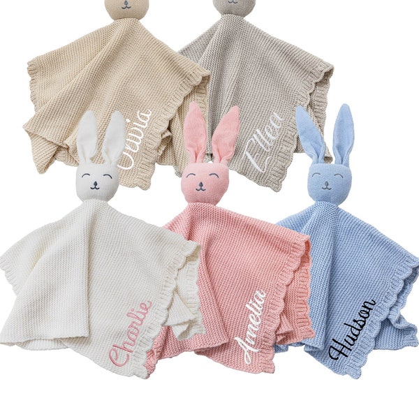 Serviette apaisante pour bébé/serviette lapin/cadeau de Pâques/serviette apaisante à tricoter/cadeau baby shower/doudou plat