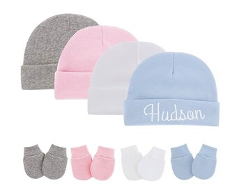 Personalized Embroidery Beanie and mitten/Personalized baby beanie/Baby hat set /Embroidery baby gift/Personalized baby gift