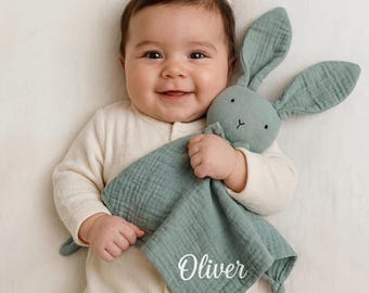 Embroidered Organic Cotton Bunny Lovey, Personalized Baby Gift, Bunny Toy