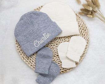 Personalized Embroidery Beanie and mitten/Personalized baby beanie Set/Baby hat/Embroidery baby gift/Personalized baby gift