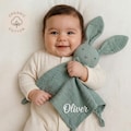 Embroidered Organic Cotton Bunny Lovey, Personalized Baby Gift, Bunny Toy product logo