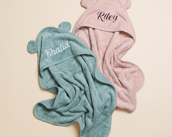 Personalized Cotton Baby Hooded Towel, Custom Name Baby Bath Towel, Soft Newborn Towel with Bear Ears, Baby Shower Gift, 76x76cm