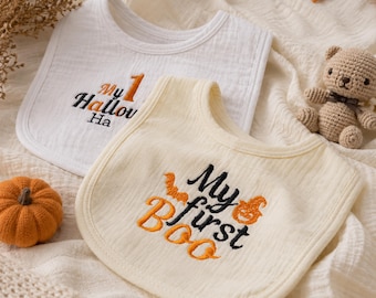 Personalized First Halloween Baby Bib, Embroidered 1st Halloween Bib, Custom Name Pumpkin Bib, Baby’s First Halloween Gift