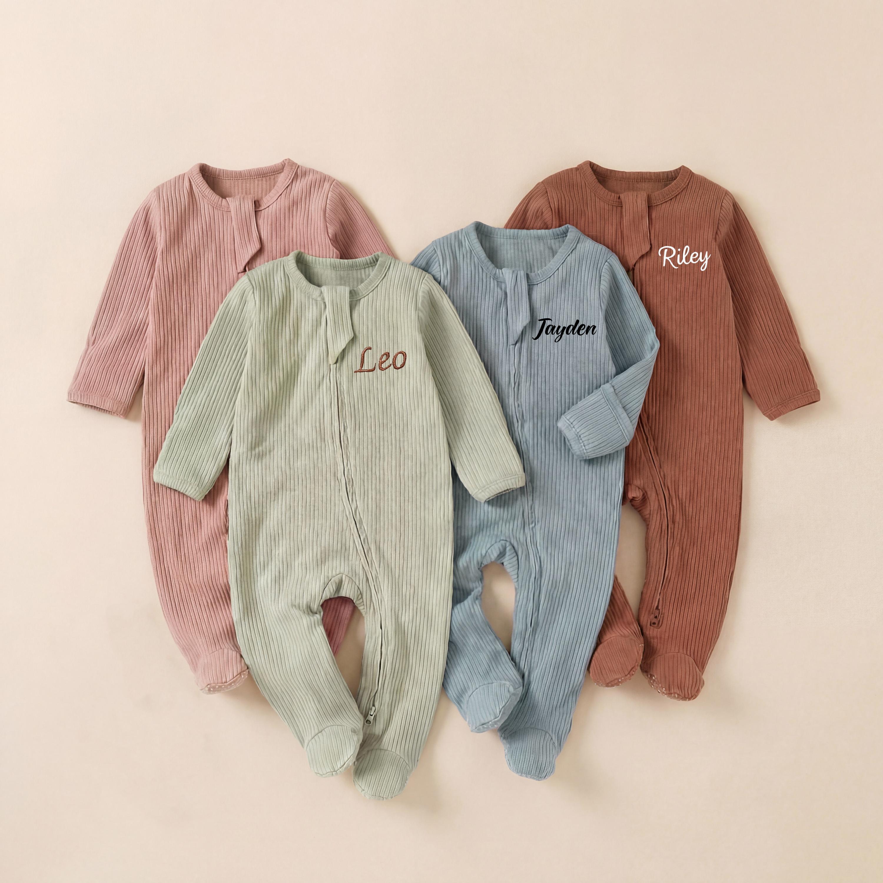 Personalized Baby Name Embroidered Romper: Organic Cotton Ribbed Footie ...