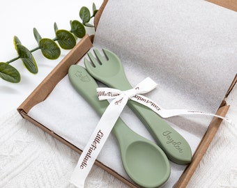 Personalized kids Spoon and Fork Set / Silicone Spoon and Fork /Silicone Tableware/Daycare Spoon and Fork/Personalized Baby Shower Gift