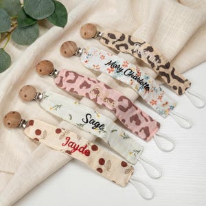 Personalized Embroidered Cotton Pacifier Clip: Wooden Beads Baby Accessory