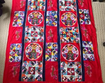 Vintage Chinese Handmade Folk Art Bai Jia Bei Patchwork Quilt Double Sided 56 x 61