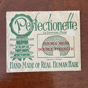 Antique Vintage Perfectionette Real Human Hair Net Brown Hairnet NEW