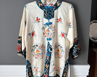 Chaqueta de seda bordada china vintage Bai Hua Cheongsam Cierre de rana Escénica