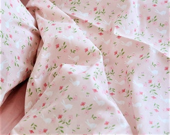 Tissu floral de lapin mignon |  Tissu doux en coton | | de conception de motifs de lapin de fleurs Tissu de matelassage de rideau de vêtements | Demi-cour un 1 yard