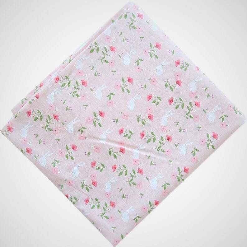 Cute Rabbit Floral Fabric Cotton Soft Fabric Flowers Bunny Pattern ...