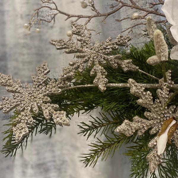 Silver Sparkle Snowflake Christmas Branch and Ornament