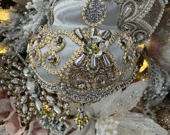 Gold & Silver Beaded Keepsake Droplet Ornament