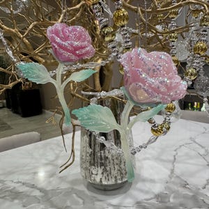 Pink Sparkle Rose Ornaments (Set of 2)