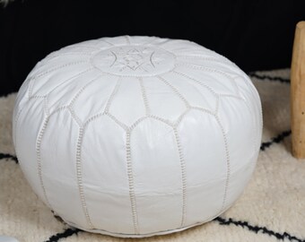 White Moroccan POUF **50% OFF** Leather Pouf Ottoman Pouf Moroccan Leather Pouf Moroccan Poufs Décor For Living Room