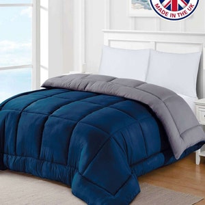 Coverless Hollowfiber Duvet Quilt 13.5 tog Reversible Double King Super King Navy Blue/ Grey