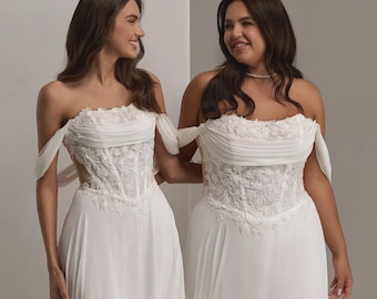 Chiffon Brautkleid • Leichtes fließendes Brautkleid • Schlichtes A-Line / Boho Brautkleid