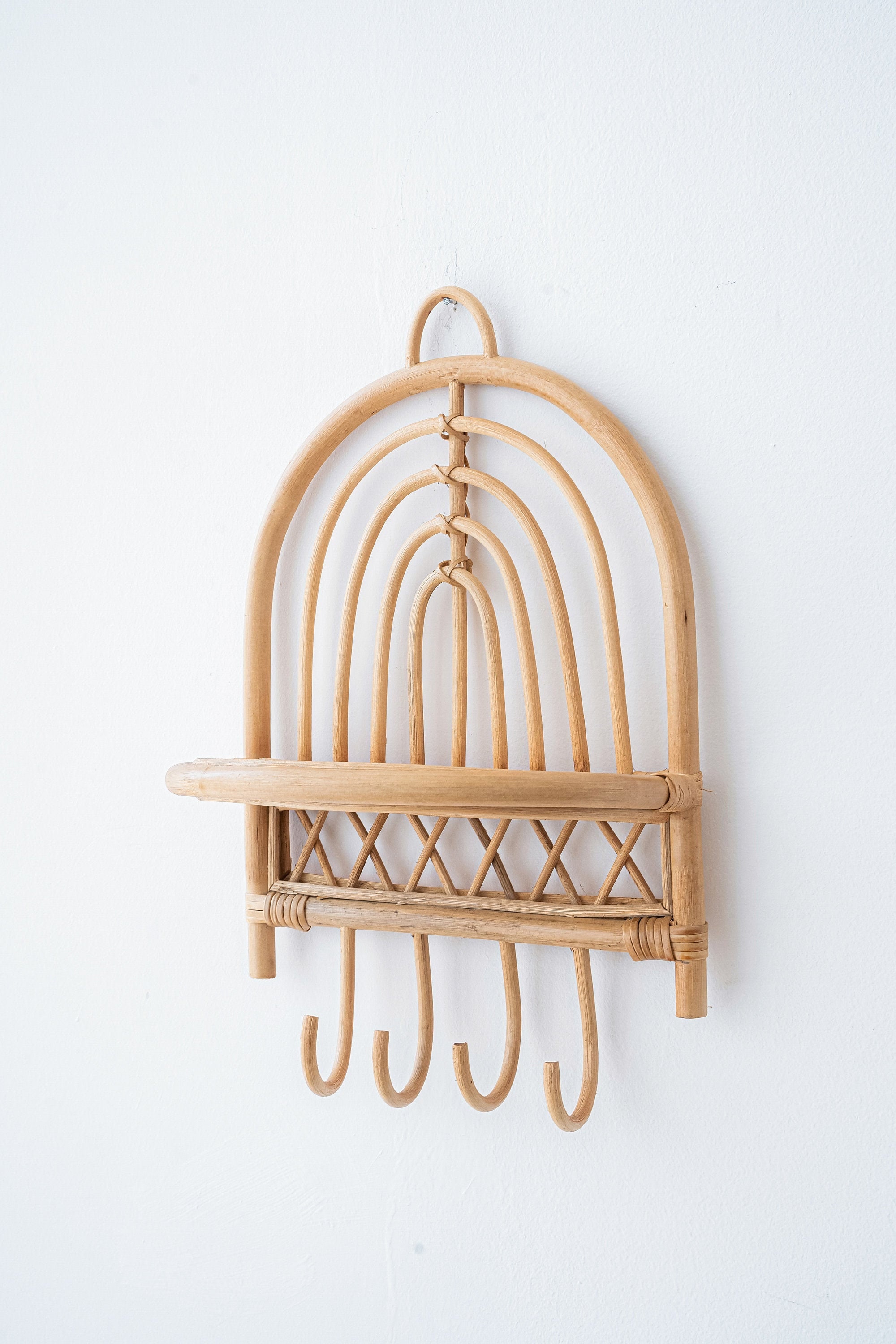 Wall Shelf With Hooks Home Decoration Bohemian Rattan Etsy
