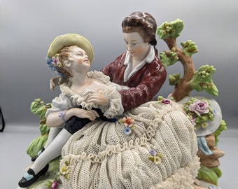【VINTAGE】IRISH DRESDEN チェロ Dresden Large Porcelain Figurine Five Musicians Playing Lace