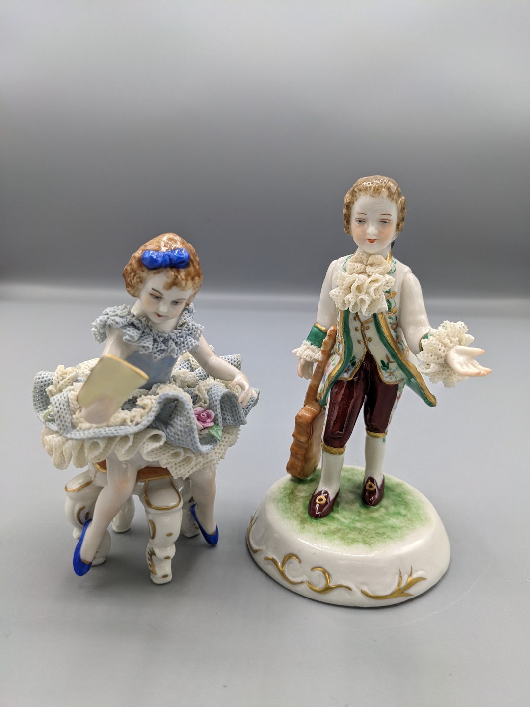 Vintage German Irish Dresden Set of Lace Porcelain Figurines Etsy