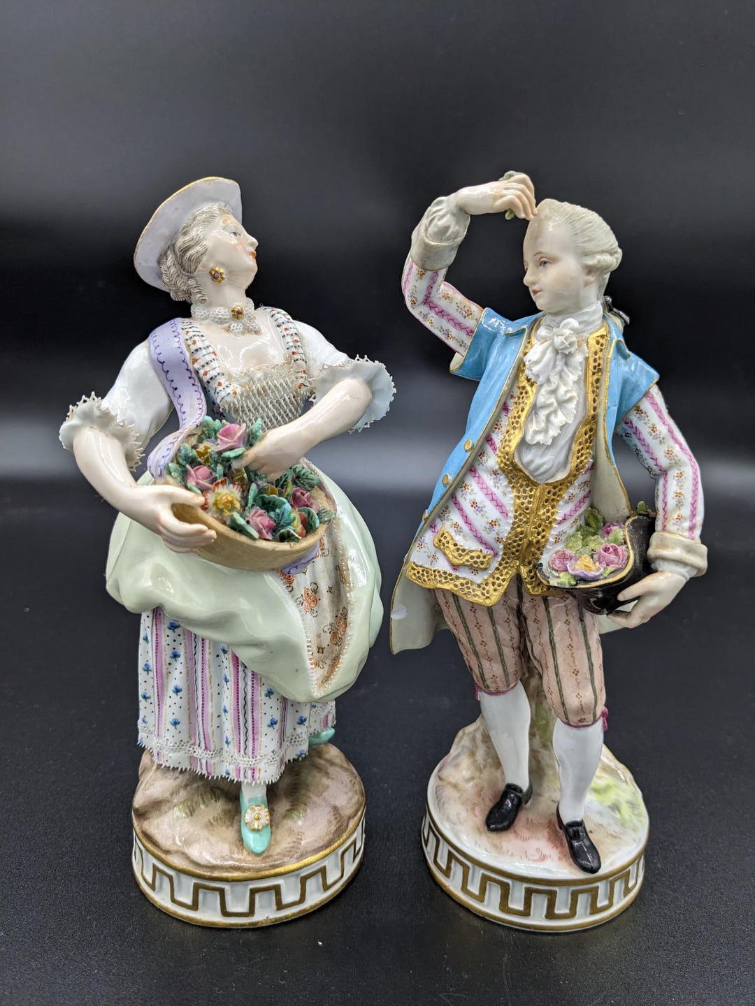 専門書セット MEISSEN Collector's Catalogue 等 Antique Large German Meissen Set of 2 Porcelain Figurines Crossed
