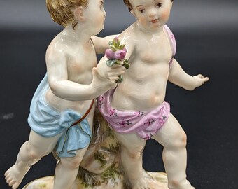 Antique Meissen German Kids as Bricklayers Porcelain Figurine P