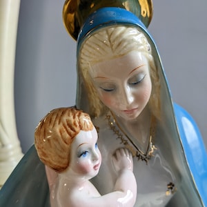 Large 1950s Rare Ronzan Italy Madonna with Child Porcelain Figurine 11&quot; Marked