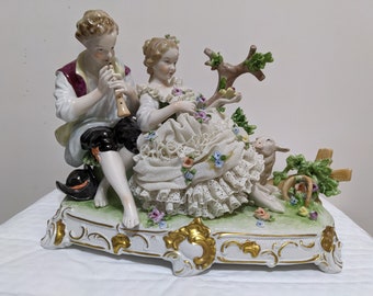 【VINTAGE】IRISH DRESDEN チェロ Dresden Large Porcelain Figurine Five Musicians Playing Lace