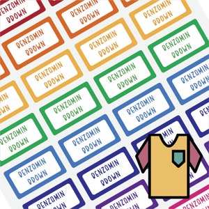 Custom Stick-On Clothing Name Label Stickers // Personalized color Fabric Textile Label, for Kids School Daycare Sports Camp Birthday Gift