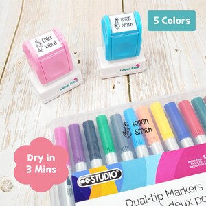 Tampon nominatif magique personnalisé à séchage rapide pour surface non poreuse, garderie scolaire, camp de loisirs, sport, cadeau d'anniversaire pour enfants