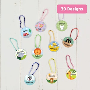 Mini étiquette personnalisée pour carte, étiquette de sac en PVC, étiquette nominative personnalisée, porte-clés, porte-clés pour enfants, école, garderie, camp, sport, cadeau