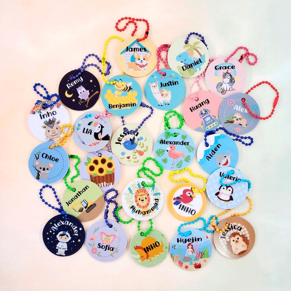 Custom Mini Card Tag, PVC Card Bag Tag, Custom Name Tag Key Chain Key Ring Zipper Ring for Kids School Daycare, Camp, Sports, Gift