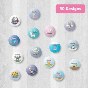 Badge personnalisé, Badge avec épingle au dos, Bouton personnalisé, 1 po. 25 mm pour sac, trousse, sac à lunch, école, école garderie, camp, anniversaire, cadeau