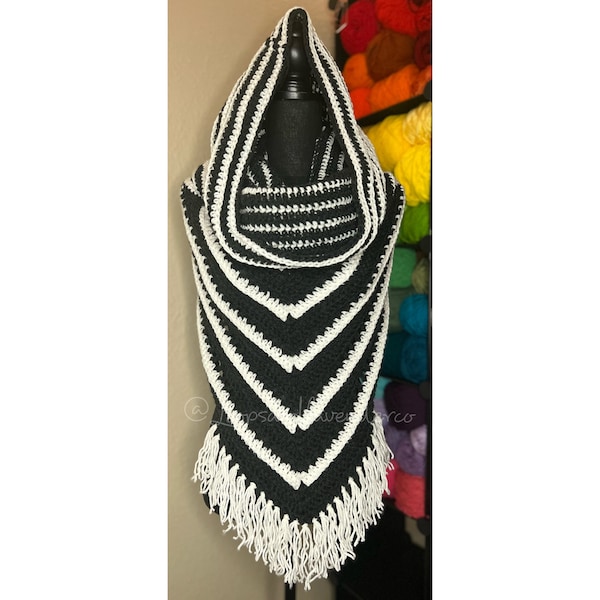 Charcoal and White Wild Oleander Hooded Scarf