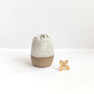 Small Handthrown Toasted Stoneware Match Pot with Glossy White Glaze